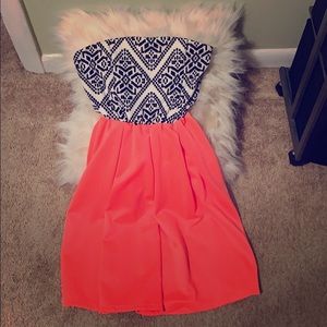 Neon salmon with black & white detailed top dress